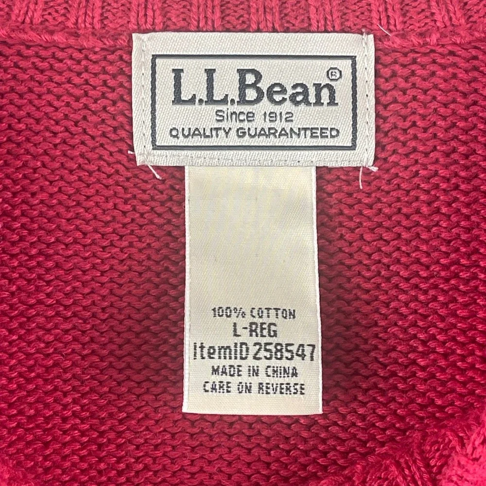 LL Bean Sweater Mens Large Red Cotton Crewneck Long Sleeve 258547 Regular